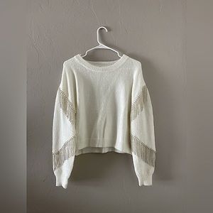 BaeVely White Crystal Fringe Sweater